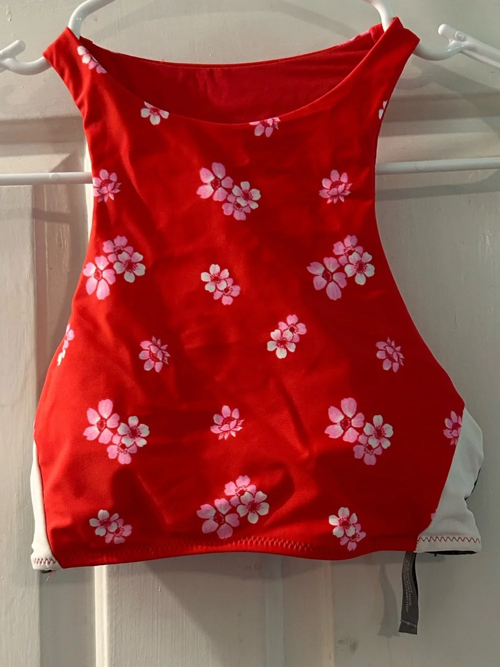 aerie Red Floral High-Neck Swim Crop Top
